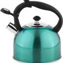 Amazon Basics Stainless Steel Whistling Tea Kettle, Fast Boiling for Tea and Coffee, Food Grade, Ergonomic Handle, 2.3 Liter, Teal