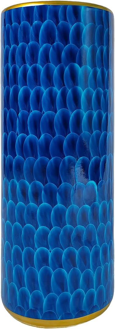Luxurious Umbrella Stand Holder Umbrella Bucket Umbrella Rack Barrel Hand-Painted Feather Theme Porcelain Ceramic Floor Vase Entryway Porch Indoor 24" High Peacock Blue