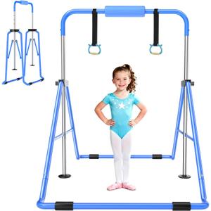 Safly Fun Foldable Gymnastics Bar for Kids, Adjustable 35"-51", Sturdy 145 lbs Capacity, Easy-to-Assemble, Gymnastics Equipment for Kids for Indoor/Outdoor Training (Blue)