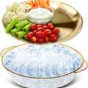 Baderke 1 Set 11.8" Chilled Serving Tray for Parties with Compartments Ice Chilled Party Platter Charcuterie Serving Board Cold Dish Dip for Fruit Seafood Vegetable Shrimp Cocktail (Gold)