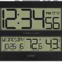 La Crosse Technology 513-1417H-AL-INT Atomic Clock with Temperature & Humidity, 11.10" L x 1.14" W x 6.61" H, Grey/Black