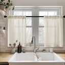 Neutral Linen Cafe Curtains 24 Inch Length Light Filtering Semi Sheer Mini Curtains for Small Window Basement Bathroom Rod Pocket Boho Short Sheer Kitchen Drapes for Half Window Greyish Beige (Oatmeal)