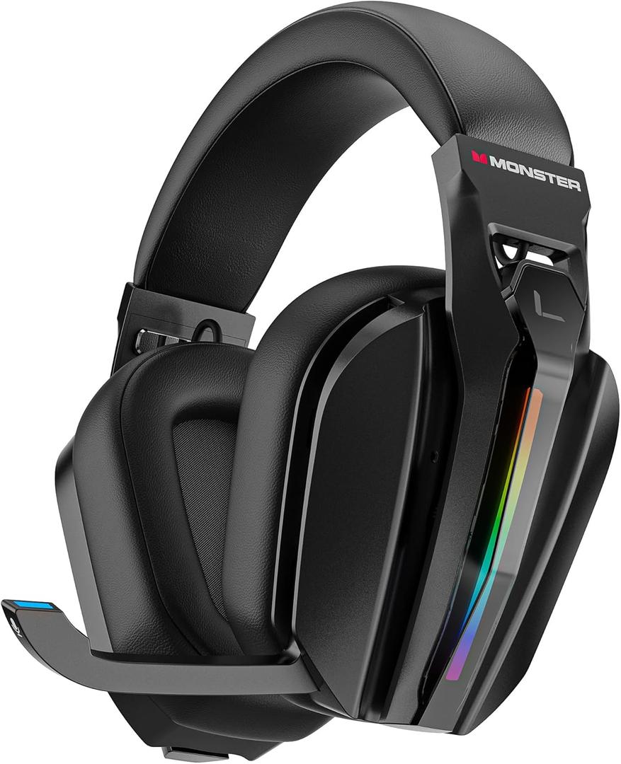 Monster Mission ANC200 Gaming Headset, 2.4GHz/Bluetooth Gaming Headphones with Active Noise Cancellation, 7.1 Virtual Surround Sound, Stealth Retractable Mic, 70H Battery, for PS5, PS4, PC, Switch