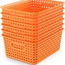 WYT 6-Pack Plastic Small Shelf Storage Weave Baskets Organizing for Cabinets and Pantries, Orange