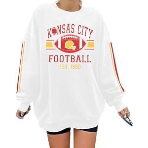 LUKYCILD Game Day Sweatshirt Football Shirt: Women Sunday Funday Football Season Long Sleeve Shirt Soccer Fans Pullover L