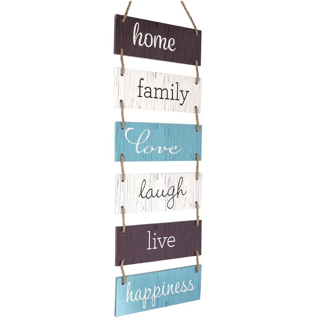 EXCELLO GLOBAL PRODUCTS Large Hanging Wall Sign: Rustic Wooden Decor (Home, Family, Love, Laugh, Live, Happiness) Hanging Wood Wall Decoration (11.75" x 32")