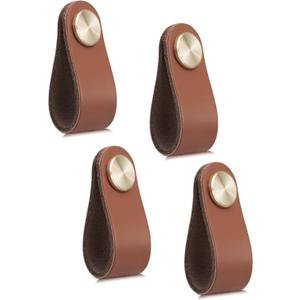 4 Pack Leather Drawer Pulls Light Coffee Cabinet Handles Single Hole Dresser Knobs Cabinet Door Handle, Faux Leather Pulls for Dresser, Closet, Kitchen Cupboard (Single Hole, Light Coffee)