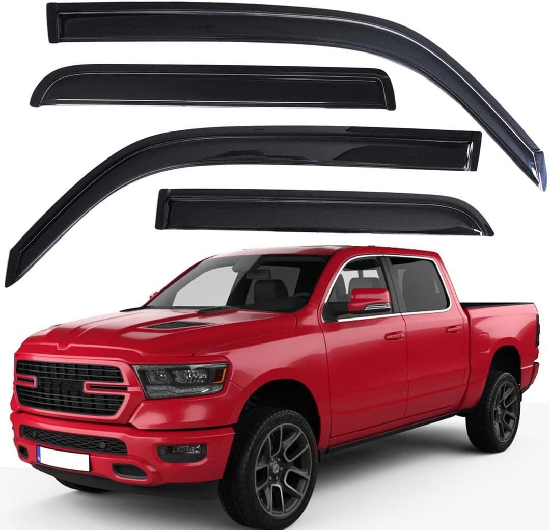Lightronic Extra Durable Outside-Mount Auto Vent Window Visor, Fits 2019-2025 Ram 1500 Crew Cab (New Body Only, EXCLUDES 1500 Classic), UV-Protect Rain Guard, Original Wind Deflector, Smoke, 4-Pcs