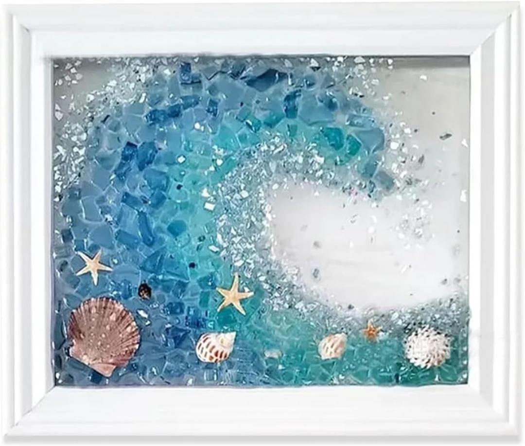 Sea Glass Art Kit, DIY Mosaic Arts and Craft Kits Ocean Painting Kit,DIY Resin Beach Art Kit, Resin Beach Art Kit for Home Decoration, Resin Sea Glass Art Kit(Ocean Wave)