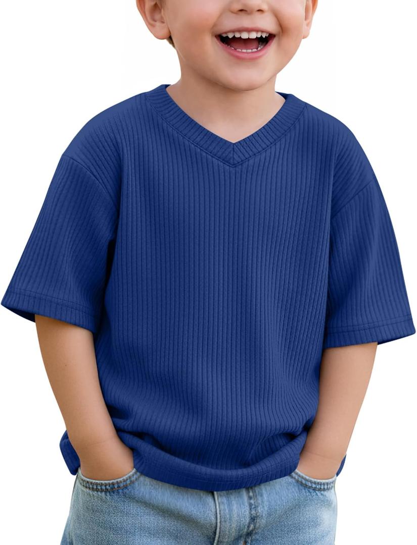Toddler Baby Boys T-Shirts | Short Sleeve, Half Sleeve, V Neck, Ribbed, Loose Fit, Casual, Summer, Basic Tees, for Toddler Boys 18M-6T, Play, Daily Wear