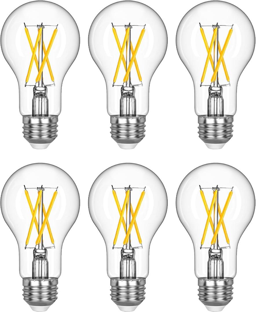 EDISHINE 6 Pack LED Edison Bulbs, A19 Dimmable Light Bulb, 800LM 4000K Cool White Light, 240 Beam Angle & E26 Base, 8W Equivalent 60W, Decorative Antique LED Filament Bulbs for Home