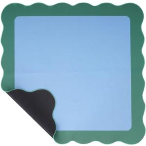 Scalloped Mahjong Mat No Creases with Rolling Bag: Anti-Slip & Noise Reduce Solid American Mah Jongg Tablecloth - 33" Square 2mm Neoprene Board Game Table Cover - Gifts for Tiles Domino Poker Player (Blue Green [Rolled] No Creases)