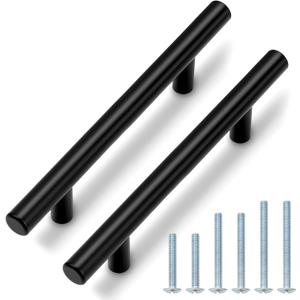 Probrico 50 Pack|4 inch Cabinet Pulls Black Cabinet Handles Stainless Steel, Modern Style Round T bar Handles Dresser Drawer Pulls, Kitchen Cabinet Knob Hardware