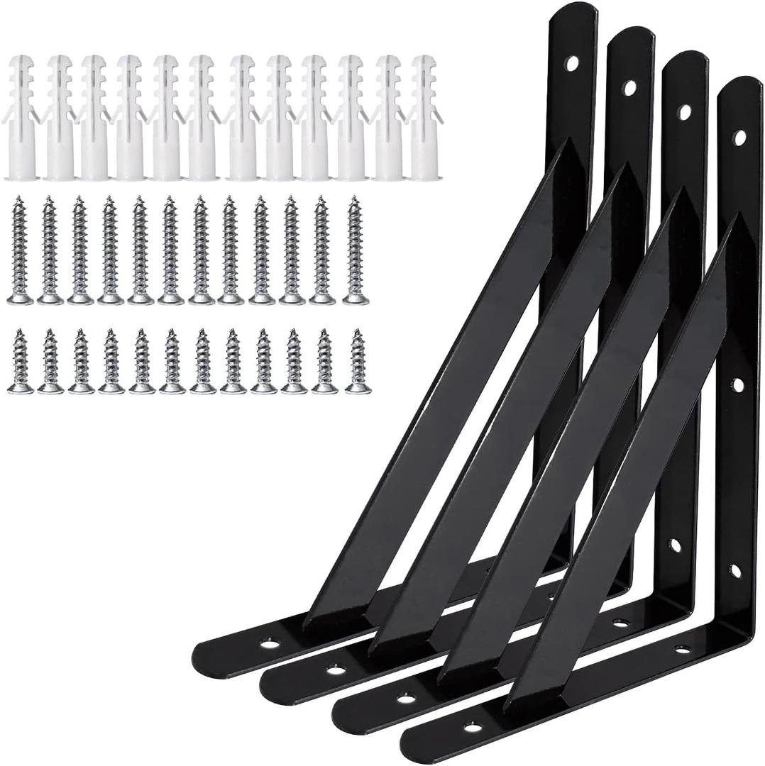 Heavy Duty Shelf Brackets Wall Mount Steel Bracket Wall Brackets for Shelves (Black, 20 x 12 Inch-2 Pairs)