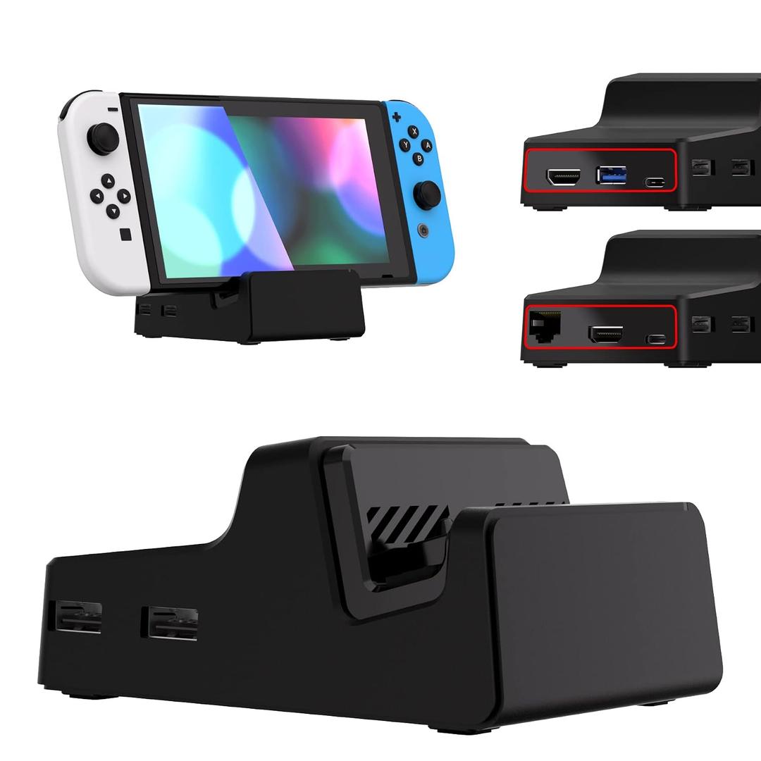 eXtremeRate AiryDocky DIY Kit Black Replacement Case for Nintendo Switch Dock, Redesigned Portable Mini Dock Shell Cover for Nintendo Switch OLED