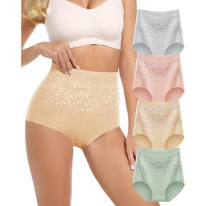 MEIYATING Women's Cotton Underwear Super Stretchy High Waisted Postpartum Tummy Control Ladies Panties Briefs 4 Packs M