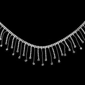 1 Yard Rhinestone Fringe Trim, Sparkle Diamond Fringe Rhinestone Ribbon Tassel, Silver Crystal Beaded Belt Chain for Sewing Clothing Craft Wedding Accessories Jewelry Personalized DIY Decoration