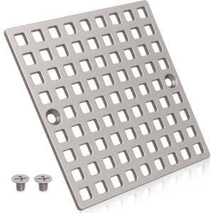 4" Brushed Nickel Shower Drain Cover - Square Floor Drain Cover Replacement - Hair Catcher/Drain Strainer for Bathrooms, Showers, and Sinks - SUS304 Stainless Steel & CUPC Certified