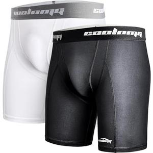 COOLOMG Mens Compression Shorts with Cup Pocket Athletic Protective Underwear for Baseball Football MMA Lacrosse M
, NO Cup
