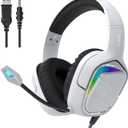 Black Shark Gaming Headset for PC, PS4, PS5, Xbox, Switch, All-in-1 Gaming Headphones with Ultra-Clear Bendable Mic, 50mm Dynamic Drivers, Noise Isolation Ear Cushions, in-line Controls - White