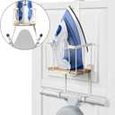 TJ.MOREE Over The Door/Wall Mount Ironing Board Hanger, Laundry Room Iron and Ironing Board Storage Holder, White