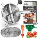 Stainless Steel Food Mills With 3 Milling Discs,Ergonomic design Of Rotary Food Mills For Tomato Sauce,Potatoes,Jams,Stainless Steel Handle and Dishwasher Safe,Includes Multifunctional Spoon (B-Silver/Orange Spoon)