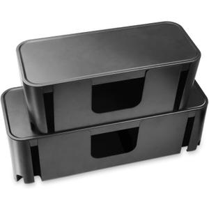 Cord Organizer Box, Cable Hider for Power Strips, Surge Protector, Extension Cord and Wire Management, Cable Management Box (2PCS/Large and Medium Size/Black)