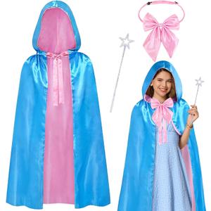 Fairy Godmother Costume Set, Fairy Costume Accessories with Blue Fairy Hooded Cloak Bow Tie Star Stick for Women (Blue)