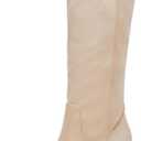 Coutgo Womens Faux Suede Knee High Boots Side Zipper Chunky Heel Stretch Winter Boots (Beige)