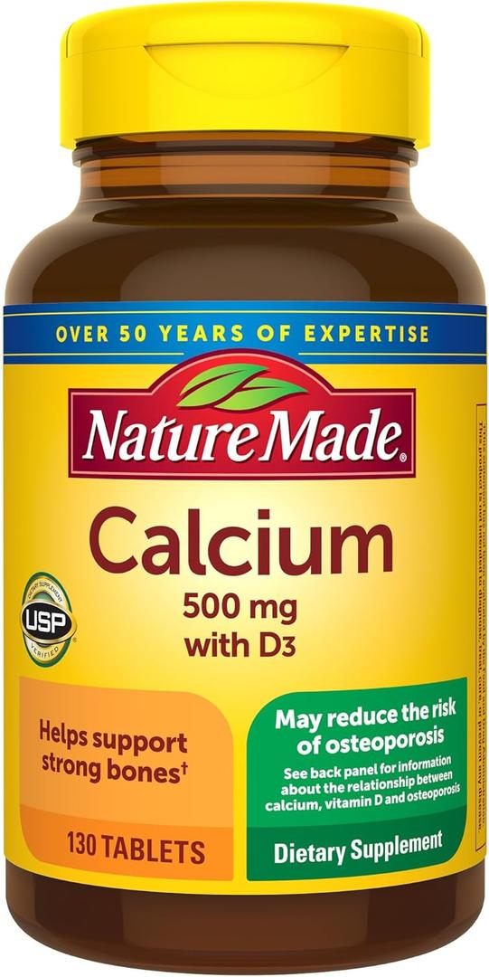 Nature Made Calcium 500 mg with Vitamin D3, Calcium and Vitamin D Supplement for Bone Support, 130 Tablets (EXP 10/01/27)