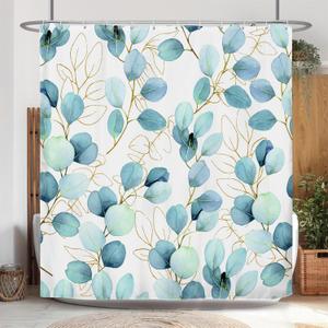 Botanical Shower Curtain, Blue Leaves Plants Floral Tree Bathroom Curtain, Spring Natural Watercolor Plants Shower Curtain Set with 12 Hooks for Bathroom, 72Wx72L inch (Succulent)