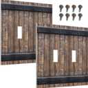 Decorative Light Switch Cover Rustic Barn Door Vintage Country Wood Board 2 Gang Wall Plate Double Toggle Switch Plate Receptacle Electrical Outlet Cover Switchplate for Farmhouse Cabin2 Pack