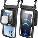 Niveaya [Floatable Floating Waterproof Phone Pouch 2 Pack-Up to 8.5", Large Space Adjustable Neck Lanyard Waterproof Phone Case, Phone Dry Bags for Vacation Beach Pool Kayak Cruise Travel Essentials (Black + Black)