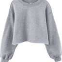Amazhiyu Women Cropped Sweatshirt Long Sleeves Pullover Fleece Crop Tops (Medium, Heather Grey)