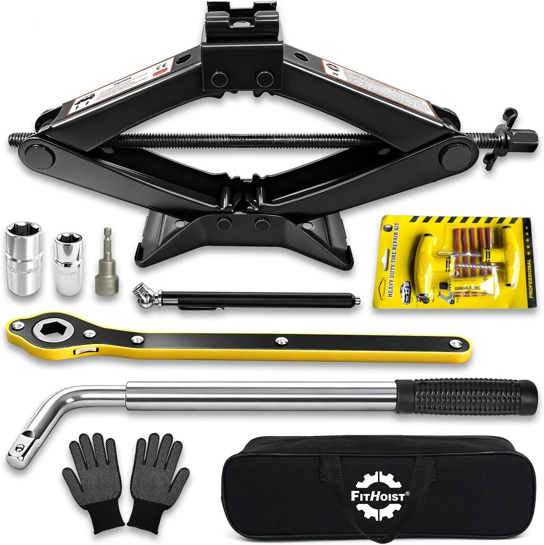 Car Jack, Scissor Jack, Car Jack Kit 3 Ton (6614 lbs), Emergency Tire Kit with Lug Wrench,Suitable for Sedan, Coupe, SUV, MPV and Most Vehicle
