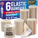 High-Performance Elastic Bandage Wrap - 6 Pack (2x2in, 2x3in, 2x4in) - Self-Closing Strong Compression Bandage Wrap for Leg, Ankles, Wrists, and Knees - for First Aid Kit and After Surgery Recovery