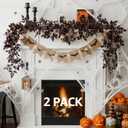 Neutral Fall Garland for Mantle Fireplace - 2 Pack 6Ft Plum Cimicifuga Seeded Leaf Garlands Purple Autumn Decor Table Decorations for Home Indoor Door Halloween Realistic Leaves Garlands Outdoor (5.9Ft)