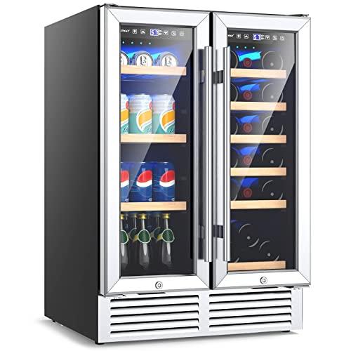 RVB-001, Dual Zone 19 Bottles and 57 Cans Cooler, Under Counter Lock, Built-In Freestanding Fridge for Beer Soda Drink 24 Inch Wine and Beverage Refrigerator, Black ,A Little Bit Different Item