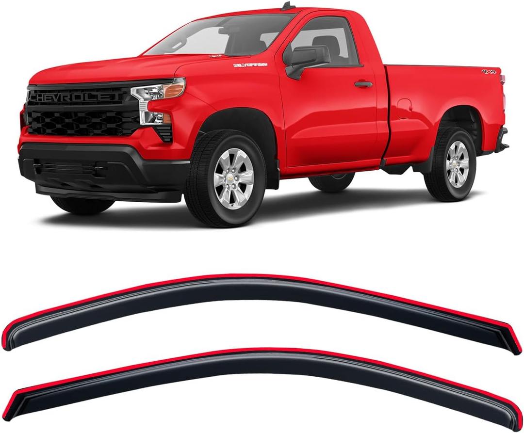 in-Channel Rain Guards for 2019-2025 Chevy Silverado & GMC Sierra 1500 Standard Cab, Window Visor Shields Vent Deflector Shade Wind Dark Smoke for 2020-2025 Silverado/Sierra 2500 HD 3500 HD, 2PCS