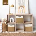 AELS Hand Woven Cotton Baskets for Storage, Cube Storage Bins with Handles, Foldable Collapsible Closet Organizers and Storage, Boho Farmhouse Storage Cubes for Shelves, Beige and Khaki (Pack of 3)