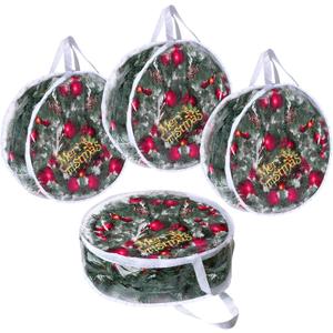 4Pcs Christmas Wreath Storage Container, Clear PVC Bag for 24-Inch Wreaths, Waterproof Dustproof for Garland & Christmas Decorations (White)