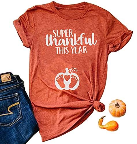 Extra Thankful This Year T-Shirt Women Thanksgiving Pregnancy Announcement Shirt Cute Baby Feet Fall Maternity Tops (As Shown-2, L)
