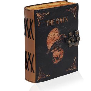 Leather Gothic Journal Magical Raven Skull Spiral Notebook Mystery Crow Journal Grimoire Witchcraft Spellwork Journal Great for Halloween and Raven Lovers Aesthetic Leather Journal for Men and Women