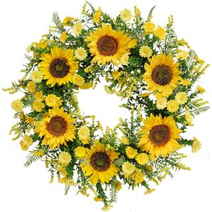 Well Known 21 Inch Sunflower Wreath for Front Door - Yellow Fall and Summer Decor - Handmade Silk Floral Arrangement for Home, Party, Festival, Wedding