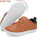 WateLves Toddler Little Kid Wide Barefoot The First Walking Shoes Girls Boys Leather Uniform Dress Shoes Lightweight Splay Naturally Minimalist Sneakers (Brown)