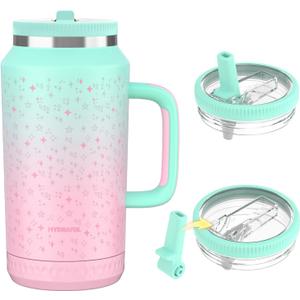 Hydraful 64 oz Tumbler with Handle and Removable Straw Lid – Leak-Proof Insulated Stainless Steel Water Bottle – Travel Mug for Gym, Hiking, Camping – Gifts for Women & Men