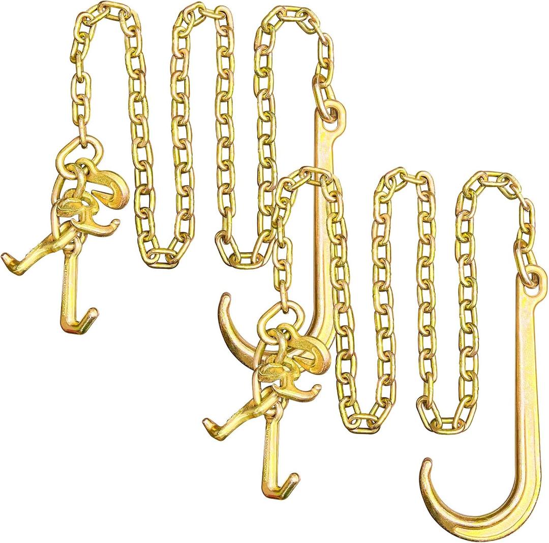 2PCS G80 j Hooks Tow Chain, 5/16"x6' Recovery Tow Hooks Chain 15IN J Hook w/RTJ & Grab Hook, 18800LBS Tow Truck Accessories J Hooks, Bridle Tow Transport Chain, Wrecker Towing Truck Equipment