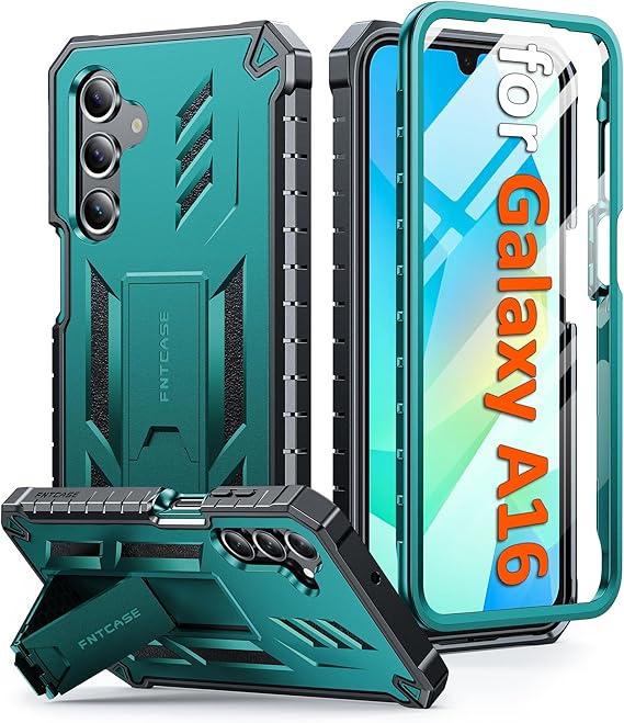 FNTCASE for Samsung Galaxy A16-5G Case: Military Grade Drop Proof Protection Mobile Cover with Kickstand | Matte Textured Rugged Shockproof TPU | Protective Sturdy Phone Case (Green)