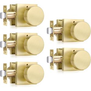 Haidms Gold Door Knobs Interior Privacy, Heavy Duty Square Brushed Gold Interior Door Knobs for Bedroom Bathroom, Brushed Brass Door Knobs (5 Pack)