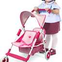 Anivia Toy Baby Doll Stroller with 2 Seats and roof, Foldable with Basket, for Babies Infants Toddlers Girls Kids